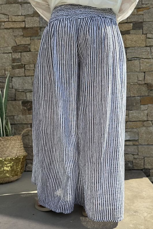 Marina Chalk Stripe Palazzo Pant White